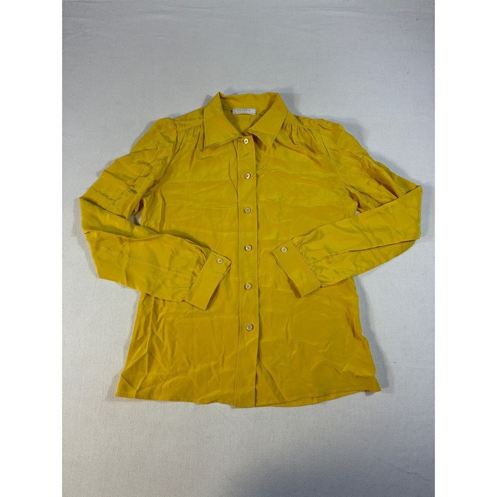 Vintage Prada 100% Silk Blouse Yellow IT 46 Made in Italy Vintage Button Down